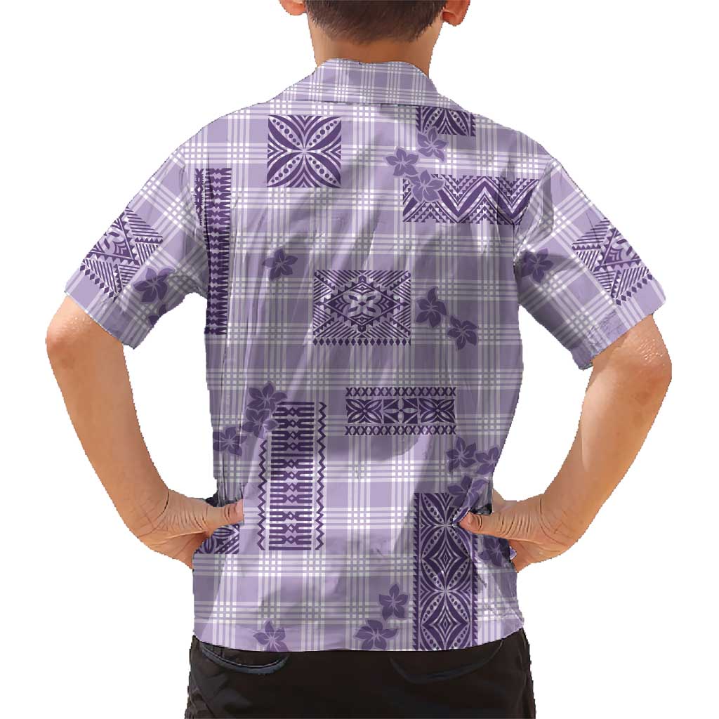 Hawaiian Quilt Tapa On Lilac Palaka Motifs Family Matching Off The Shoulder Long Sleeve Dress and Hawaiian Shirt LT7 - Polynesian Pride