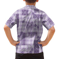 Hawaiian Quilt Tapa On Lilac Palaka Motifs Family Matching Off Shoulder Maxi Dress and Hawaiian Shirt LT7 - Polynesian Pride