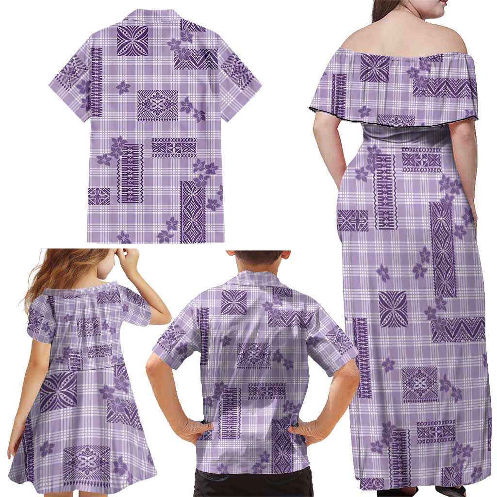 Hawaiian Quilt Tapa On Lilac Palaka Motifs Family Matching Off Shoulder Maxi Dress and Hawaiian Shirt LT7 - Polynesian Pride