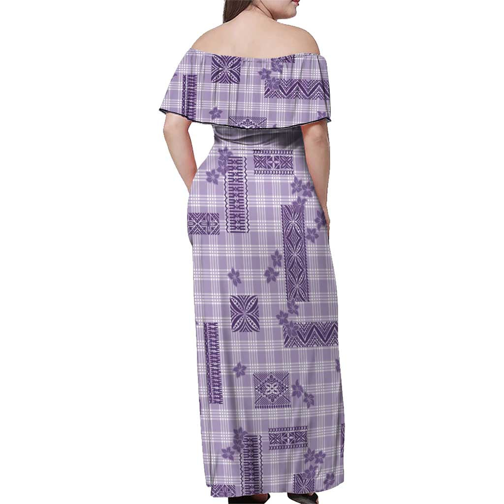 Hawaiian Quilt Tapa On Lilac Palaka Motifs Family Matching Off Shoulder Maxi Dress and Hawaiian Shirt LT7 - Polynesian Pride