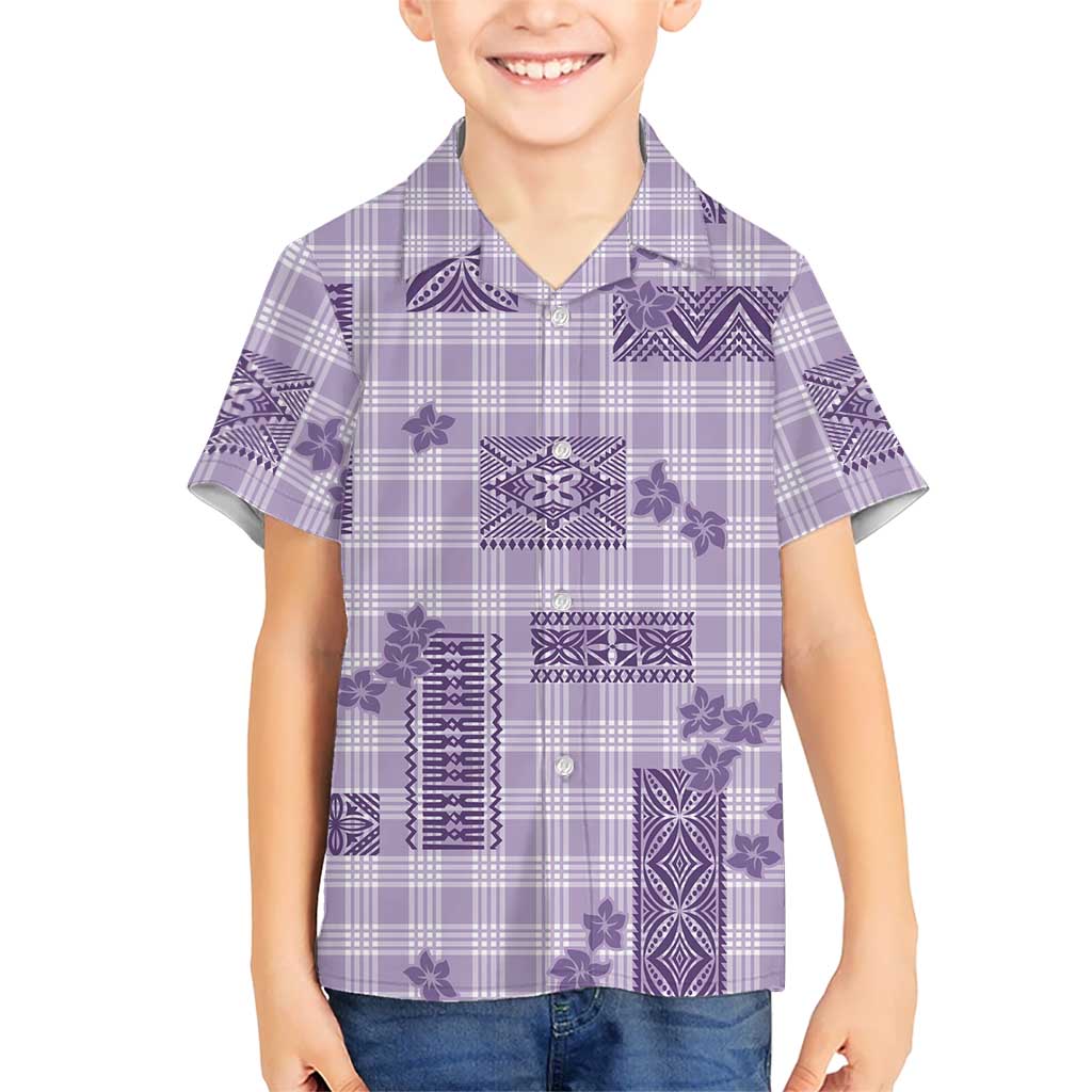 Hawaiian Quilt Tapa On Lilac Palaka Motifs Family Matching Off Shoulder Maxi Dress and Hawaiian Shirt LT7 Son's Shirt Lilac - Polynesian Pride