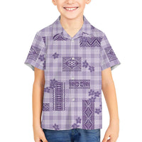 Hawaiian Quilt Tapa On Lilac Palaka Motifs Family Matching Off Shoulder Maxi Dress and Hawaiian Shirt LT7 Son's Shirt Lilac - Polynesian Pride