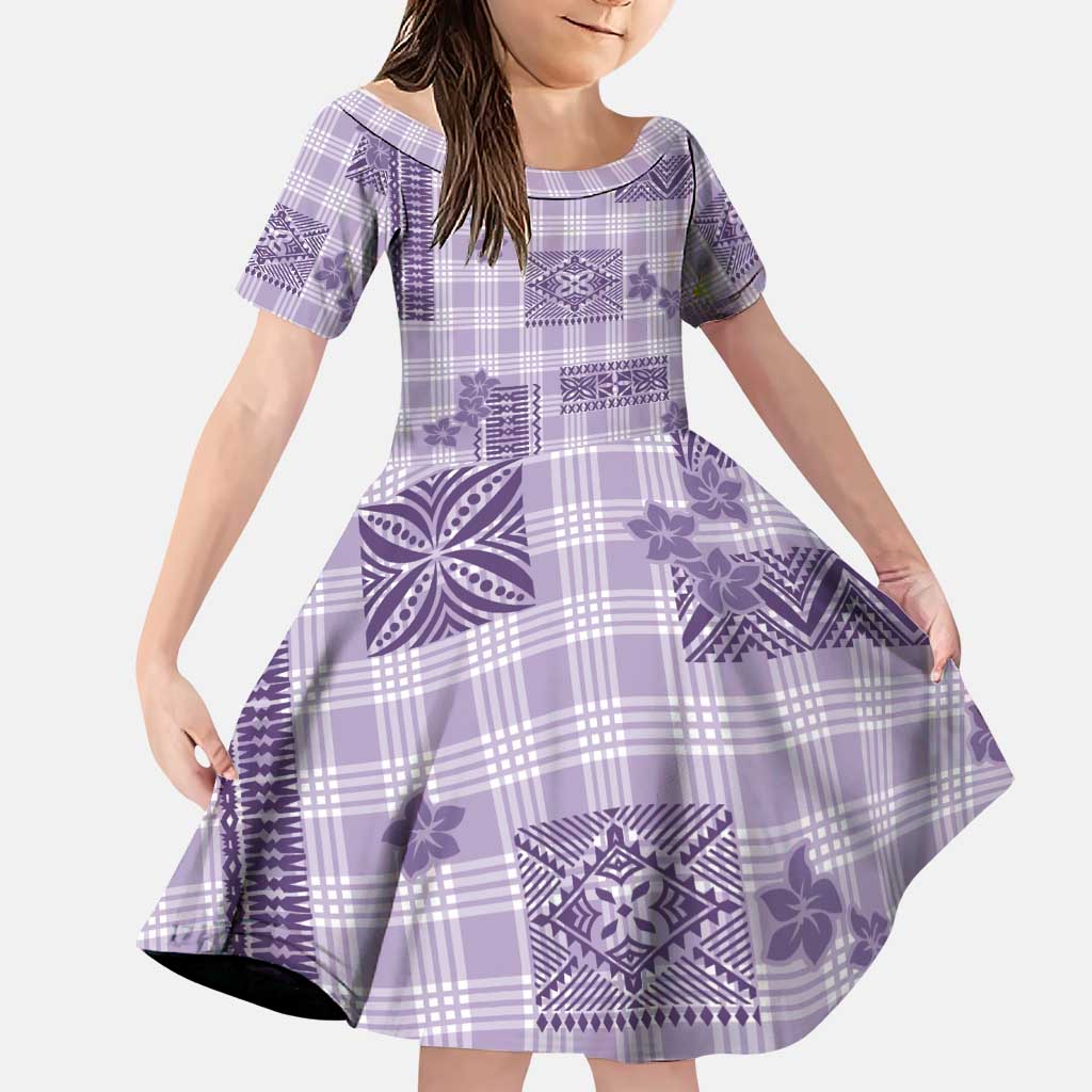Hawaiian Quilt Tapa On Lilac Palaka Motifs Family Matching Puletasi and Hawaiian Shirt LT7 Daughter's Dress Lilac - Polynesian Pride