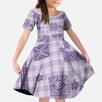 Hawaiian Quilt Tapa On Lilac Palaka Motifs Family Matching Puletasi and Hawaiian Shirt LT7 Daughter's Dress Lilac - Polynesian Pride