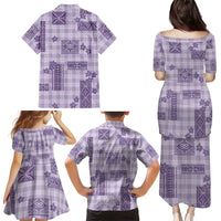 Hawaiian Quilt Tapa On Lilac Palaka Motifs Family Matching Puletasi and Hawaiian Shirt LT7 - Polynesian Pride