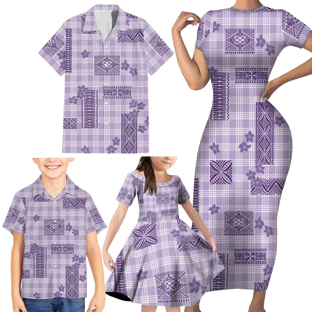 Hawaiian Quilt Tapa On Lilac Palaka Motifs Family Matching Short Sleeve Bodycon Dress and Hawaiian Shirt LT7 - Polynesian Pride