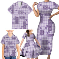 Hawaiian Quilt Tapa On Lilac Palaka Motifs Family Matching Short Sleeve Bodycon Dress and Hawaiian Shirt LT7 - Polynesian Pride