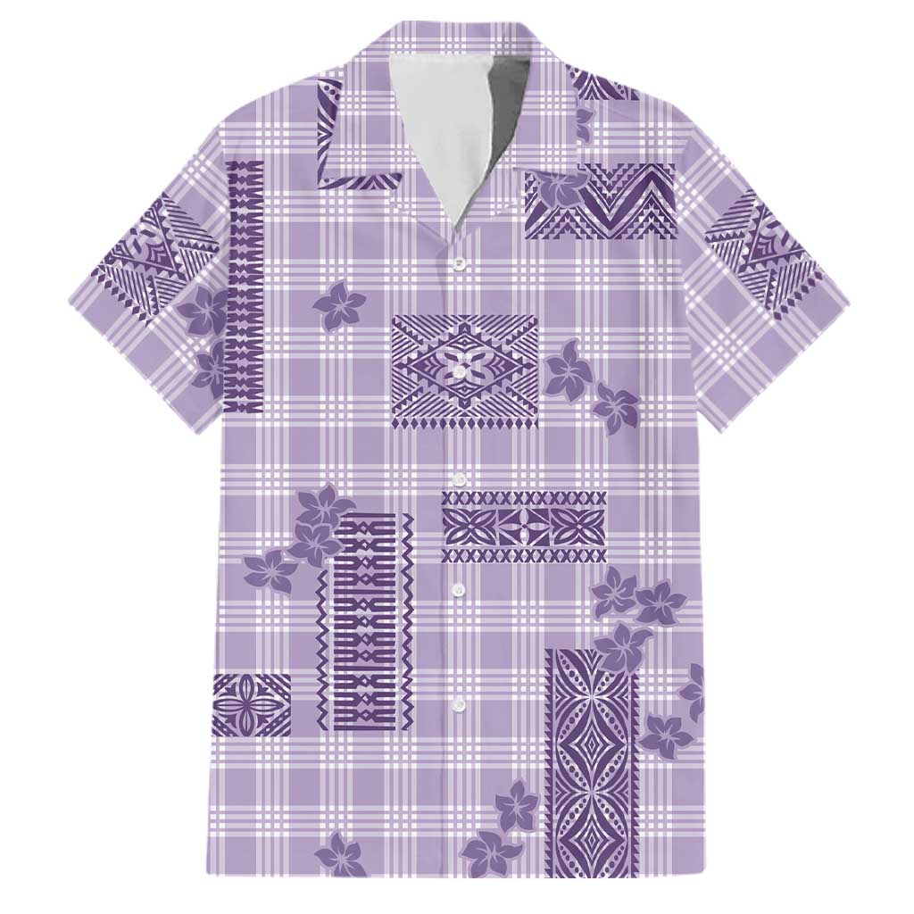 Hawaiian Quilt Tapa On Lilac Palaka Motifs Family Matching Summer Maxi Dress and Hawaiian Shirt LT7 Dad's Shirt - Short Sleeve Lilac - Polynesian Pride