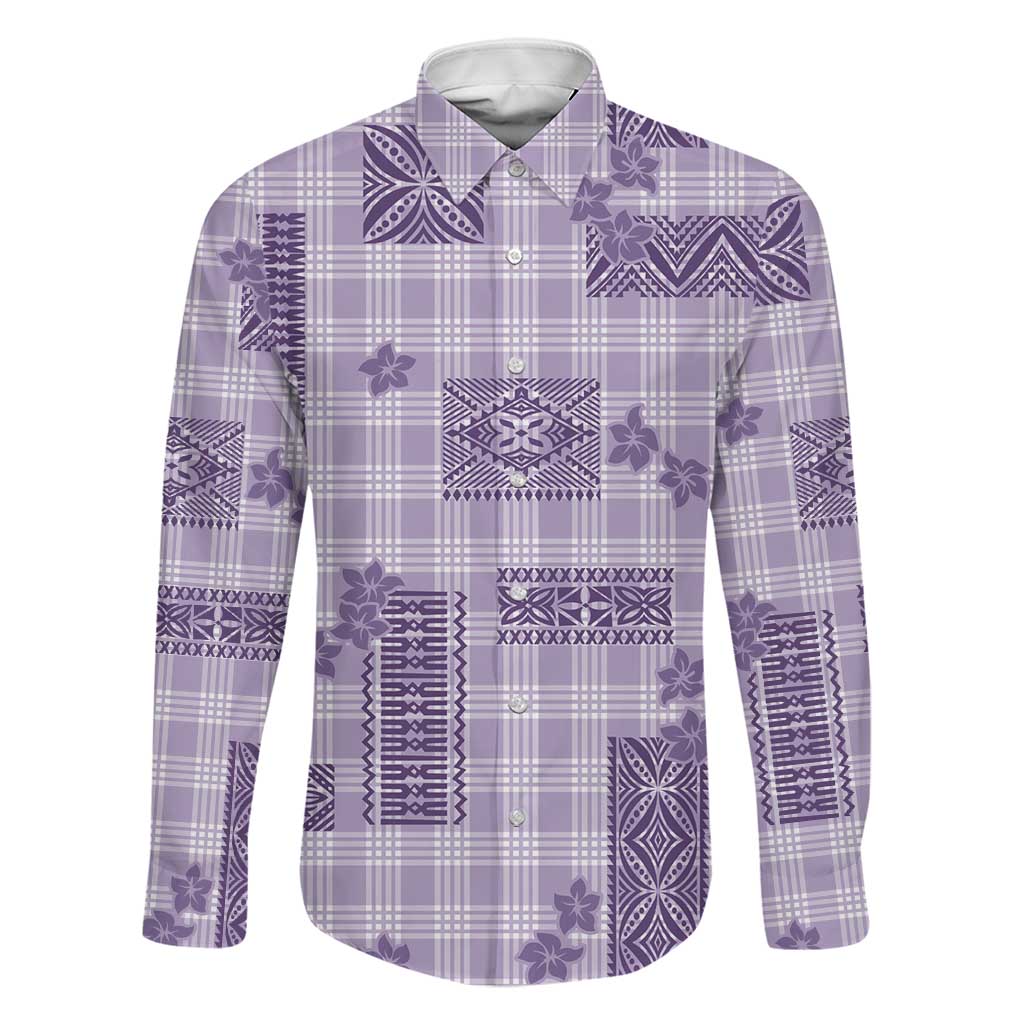 Hawaiian Quilt Tapa On Lilac Palaka Motifs Family Matching Summer Maxi Dress and Hawaiian Shirt LT7 Dad's Shirt - Long Sleeve Lilac - Polynesian Pride