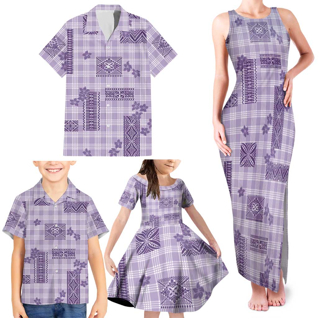 Hawaiian Quilt Tapa On Lilac Palaka Motifs Family Matching Tank Maxi Dress and Hawaiian Shirt