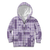 Hawaiian Quilt Tapa On Lilac Palaka Motifs Kid Hoodie LT7 Zip Hoodie Lilac - Polynesian Pride