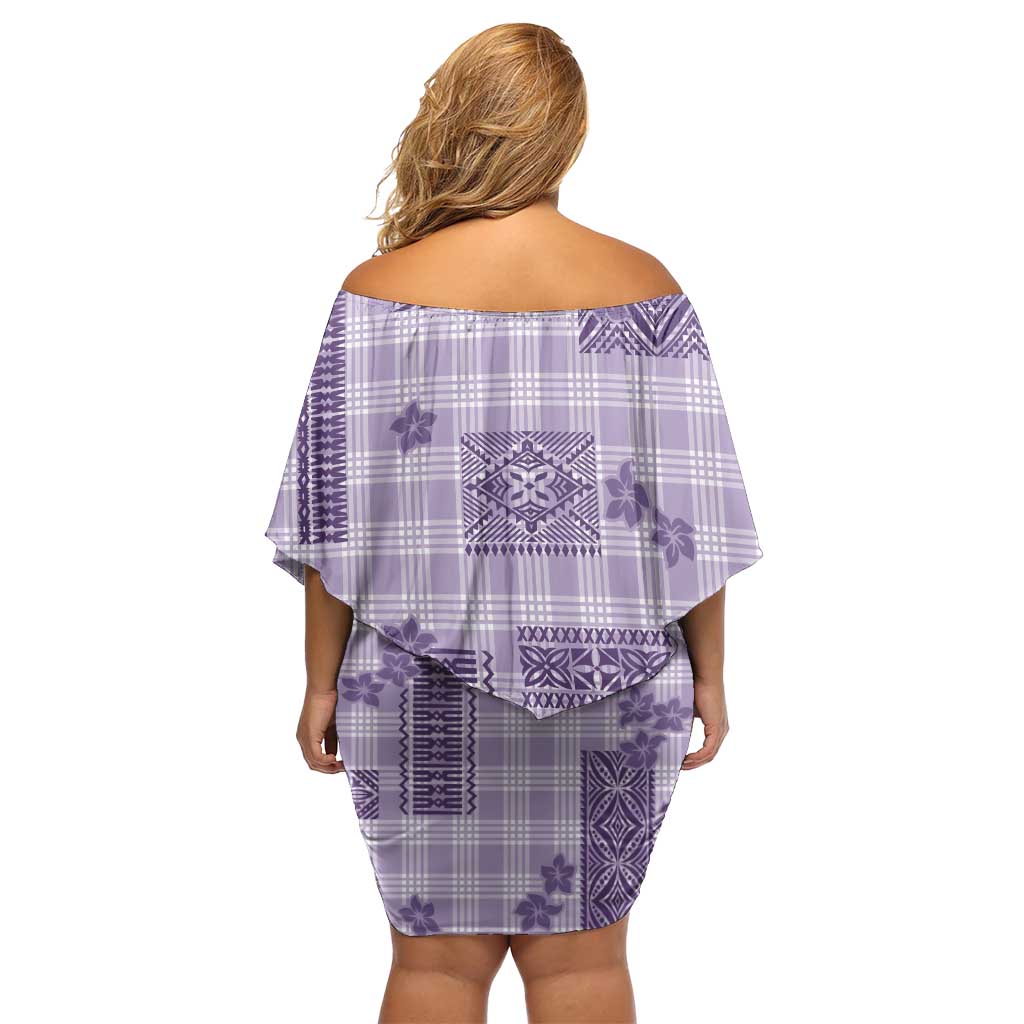 Hawaiian Quilt Tapa On Lilac Palaka Motifs Off Shoulder Short Dress