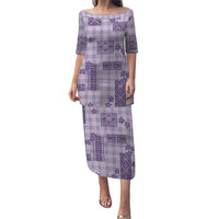 Hawaiian Quilt Tapa On Lilac Palaka Motifs Puletasi LT7 Long Dress Lilac - Polynesian Pride