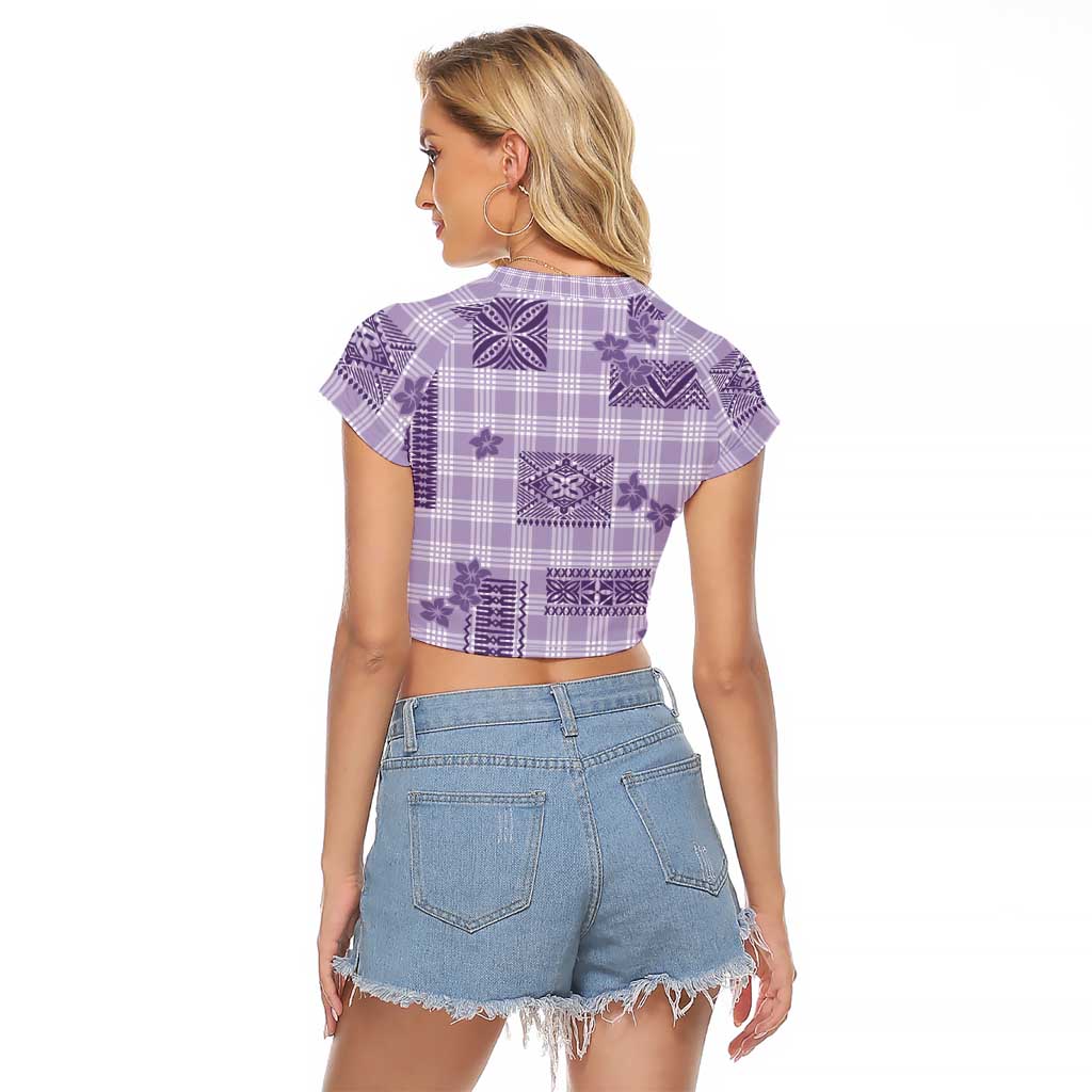 Hawaiian Quilt Tapa On Lilac Palaka Motifs Raglan Cropped T Shirt