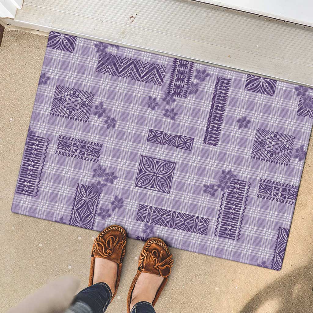 Hawaiian Quilt Tapa On Lilac Palaka Motifs Rubber Doormat