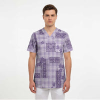 Hawaiian Quilt Tapa On Lilac Palaka Motifs Scrub Top