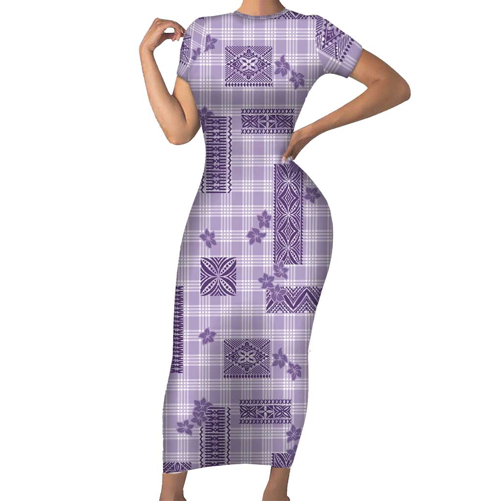 Hawaiian Quilt Tapa On Lilac Palaka Motifs Short Sleeve Bodycon Dress