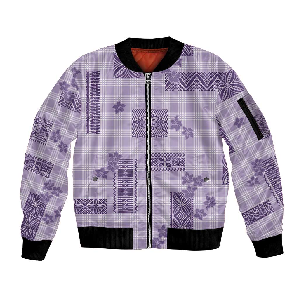 Hawaiian Quilt Tapa On Lilac Palaka Motifs Sleeve Zip Bomber Jacket LT7 Unisex Lilac - Polynesian Pride