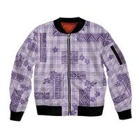 Hawaiian Quilt Tapa On Lilac Palaka Motifs Sleeve Zip Bomber Jacket LT7 Unisex Lilac - Polynesian Pride