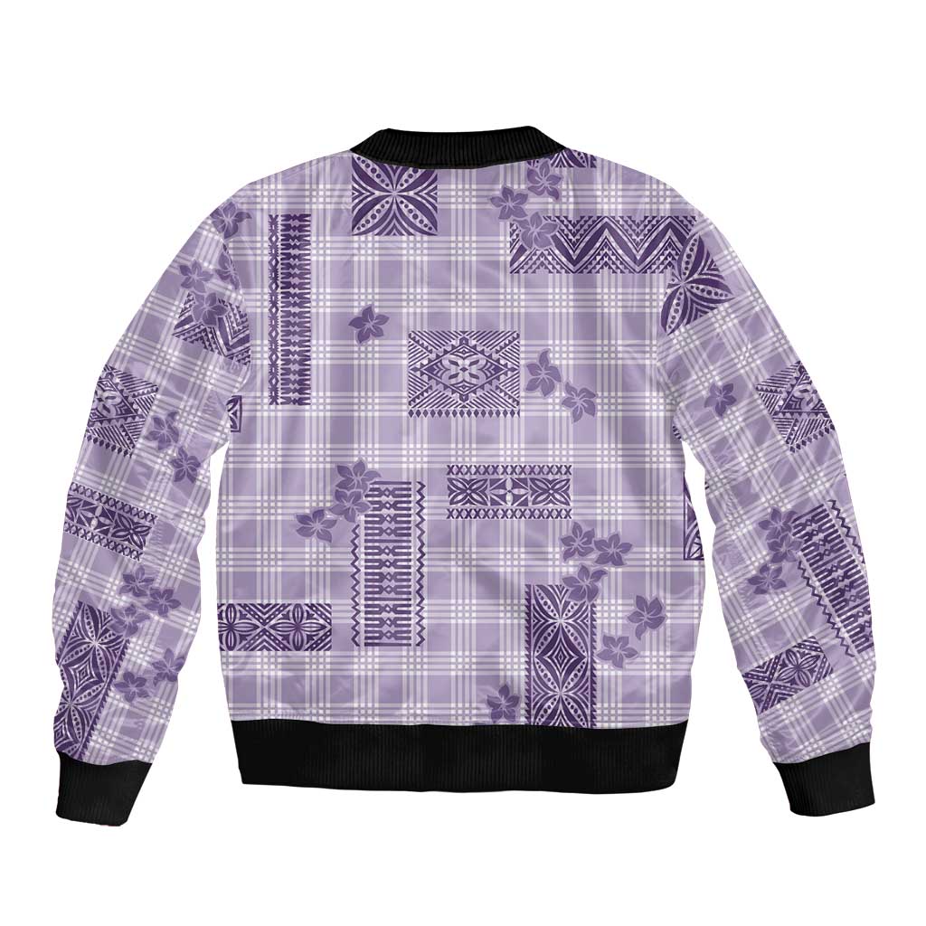 Hawaiian Quilt Tapa On Lilac Palaka Motifs Sleeve Zip Bomber Jacket LT7 - Polynesian Pride