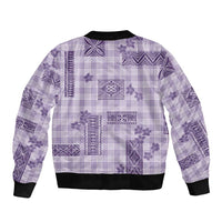 Hawaiian Quilt Tapa On Lilac Palaka Motifs Sleeve Zip Bomber Jacket LT7 - Polynesian Pride