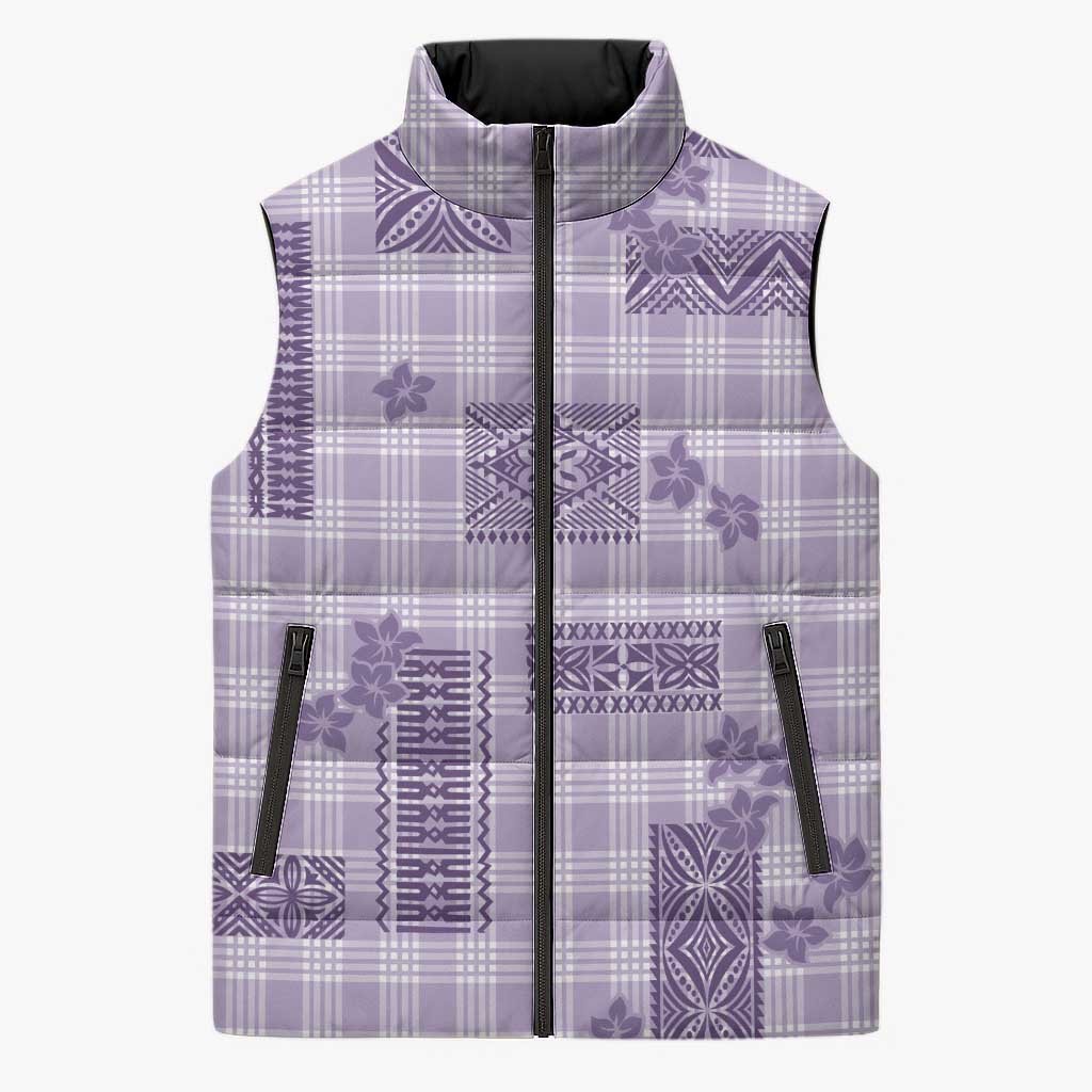 Hawaiian Quilt Tapa On Lilac Palaka Motifs Sleeveless Puffer Jacket