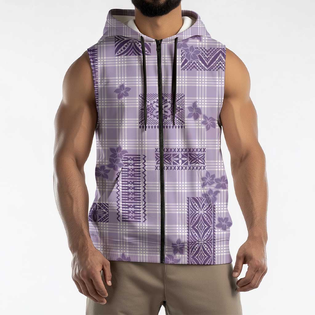 Hawaiian Quilt Tapa On Lilac Palaka Motifs Sleeveless Zip Hoodie