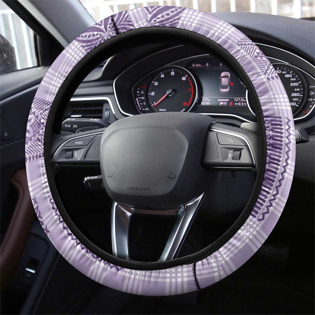 Hawaiian Quilt Tapa On Lilac Palaka Motifs Steering Wheel Cover