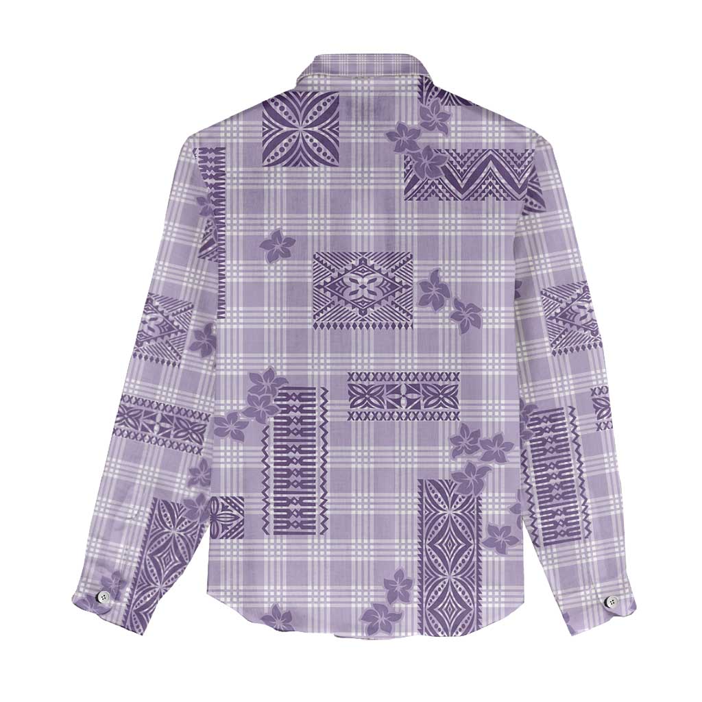 Hawaiian Quilt Tapa On Lilac Palaka Motifs Women Casual Shirt LT7 - Polynesian Pride