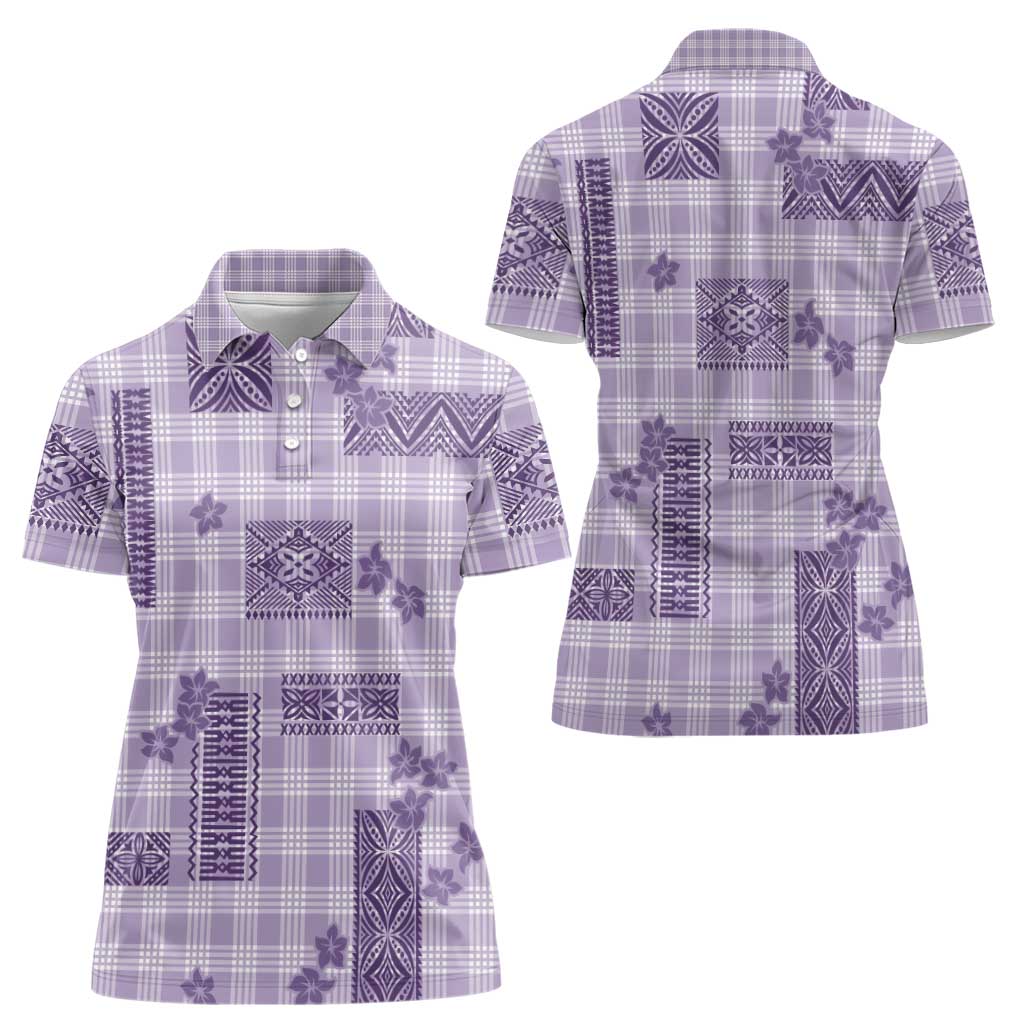 Hawaiian Quilt Tapa On Lilac Palaka Motifs Women Polo Shirt LT7 - Polynesian Pride