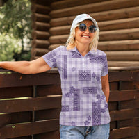 Hawaiian Quilt Tapa On Lilac Palaka Motifs Women Polo Shirt LT7 - Polynesian Pride
