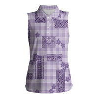 Hawaiian Quilt Tapa On Lilac Palaka Motifs Women Sleeveless Polo Shirt LT7 Female Lilac - Polynesian Pride