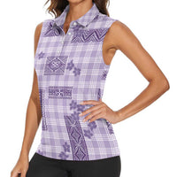Hawaiian Quilt Tapa On Lilac Palaka Motifs Women Sleeveless Polo Shirt LT7 - Polynesian Pride