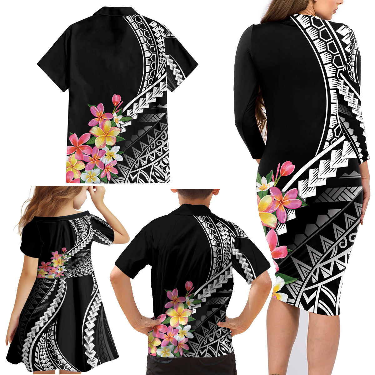 AAPI Heritage Month Family Matching Long Sleeve Bodycon Dress and Hawaiian Shirt Kanaka Hawaii Plumeria LT7 - Polynesian Pride
