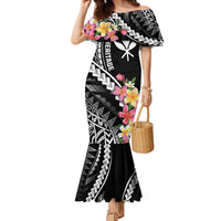 AAPI Heritage Month Family Matching Mermaid Dress and Hawaiian Shirt Kanaka Hawaii Plumeria LT7 Mom's Dress Black - Polynesian Pride