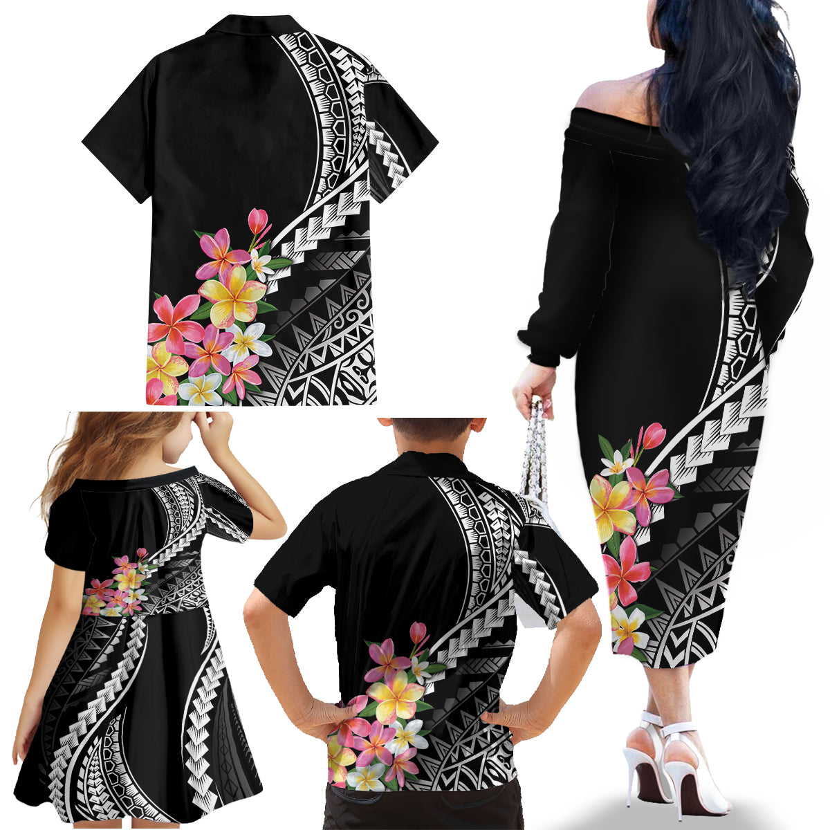 AAPI Heritage Month Family Matching Off The Shoulder Long Sleeve Dress and Hawaiian Shirt Kanaka Hawaii Plumeria LT7 - Polynesian Pride