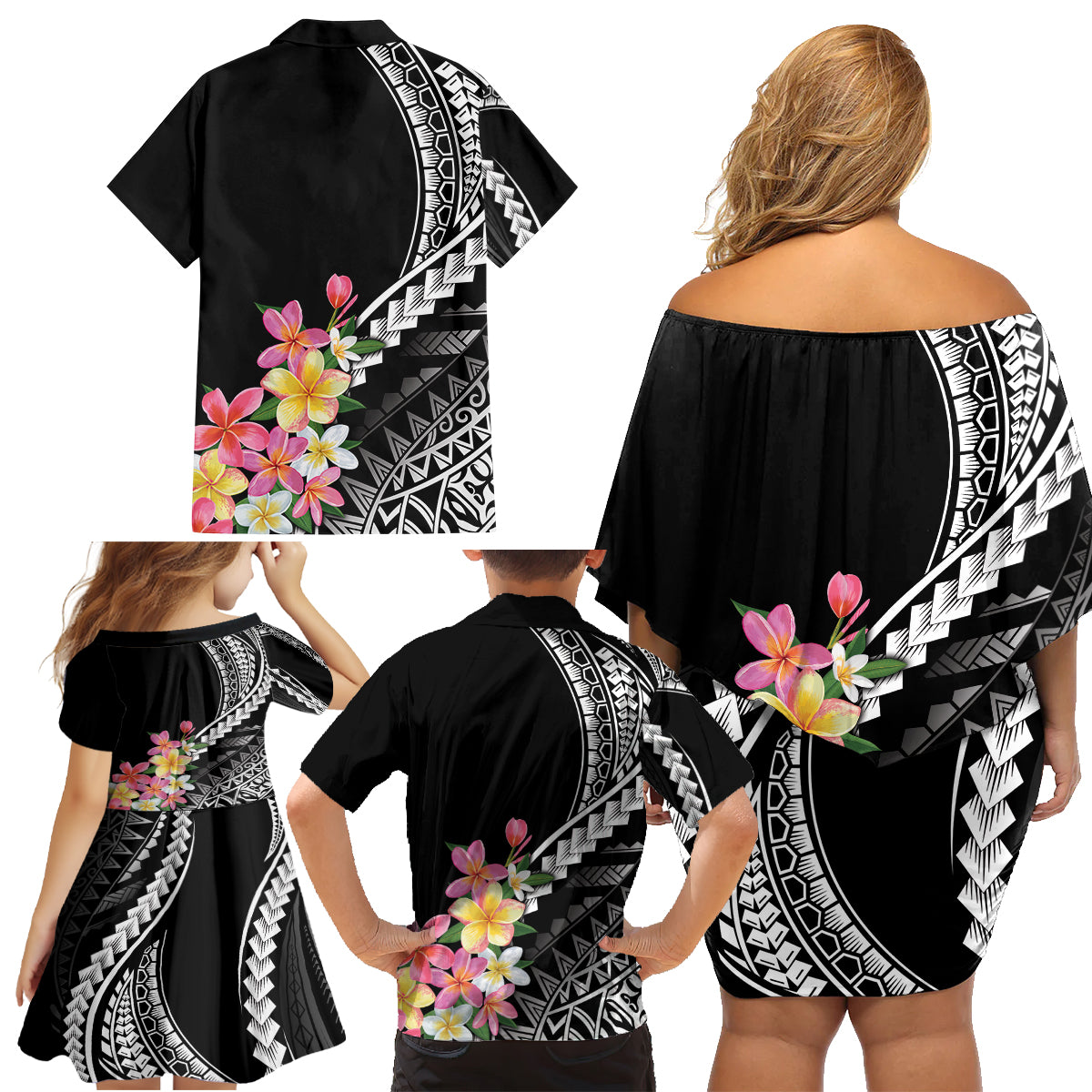 AAPI Heritage Month Family Matching Off Shoulder Short Dress and Hawaiian Shirt Kanaka Hawaii Plumeria LT7 - Polynesian Pride