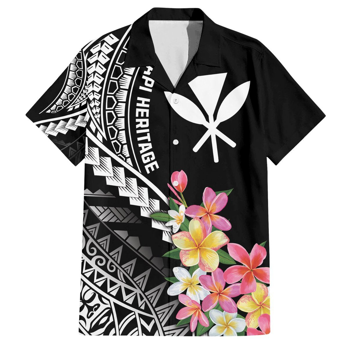 AAPI Heritage Month Hawaiian Shirt Kanaka Hawaii Plumeria LT7 Black - Polynesian Pride