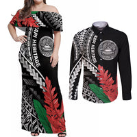 AAPI Heritage Month Couples Matching Off Shoulder Maxi Dress and Long Sleeve Button Shirt Samoa Teuila LT7 Black - Polynesian Pride