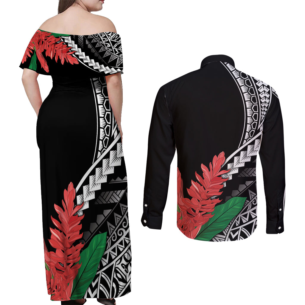 AAPI Heritage Month Couples Matching Off Shoulder Maxi Dress and Long Sleeve Button Shirt Samoa Teuila LT7 - Polynesian Pride