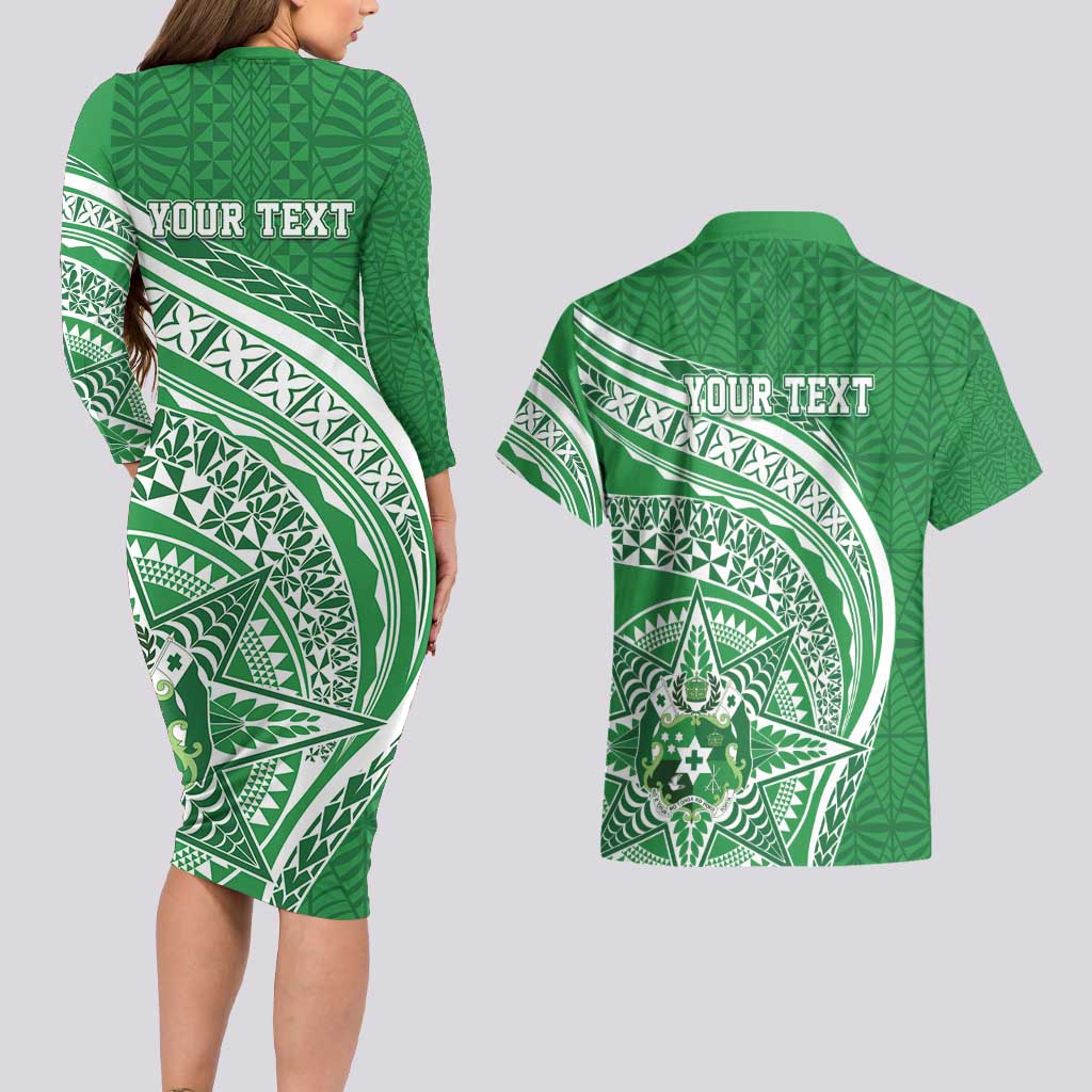 Tonga Liahona High School Personalized Couples Matching Long Sleeve Bodycon Dress and Hawaiian Shirt Ngatu Tokelaufeletoa Motifs LT7 - Polynesian Pride