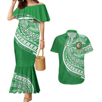 Tonga Liahona High School Personalized Couples Matching Mermaid Dress and Hawaiian Shirt Ngatu Tokelaufeletoa Motifs LT7 Green - Polynesian Pride