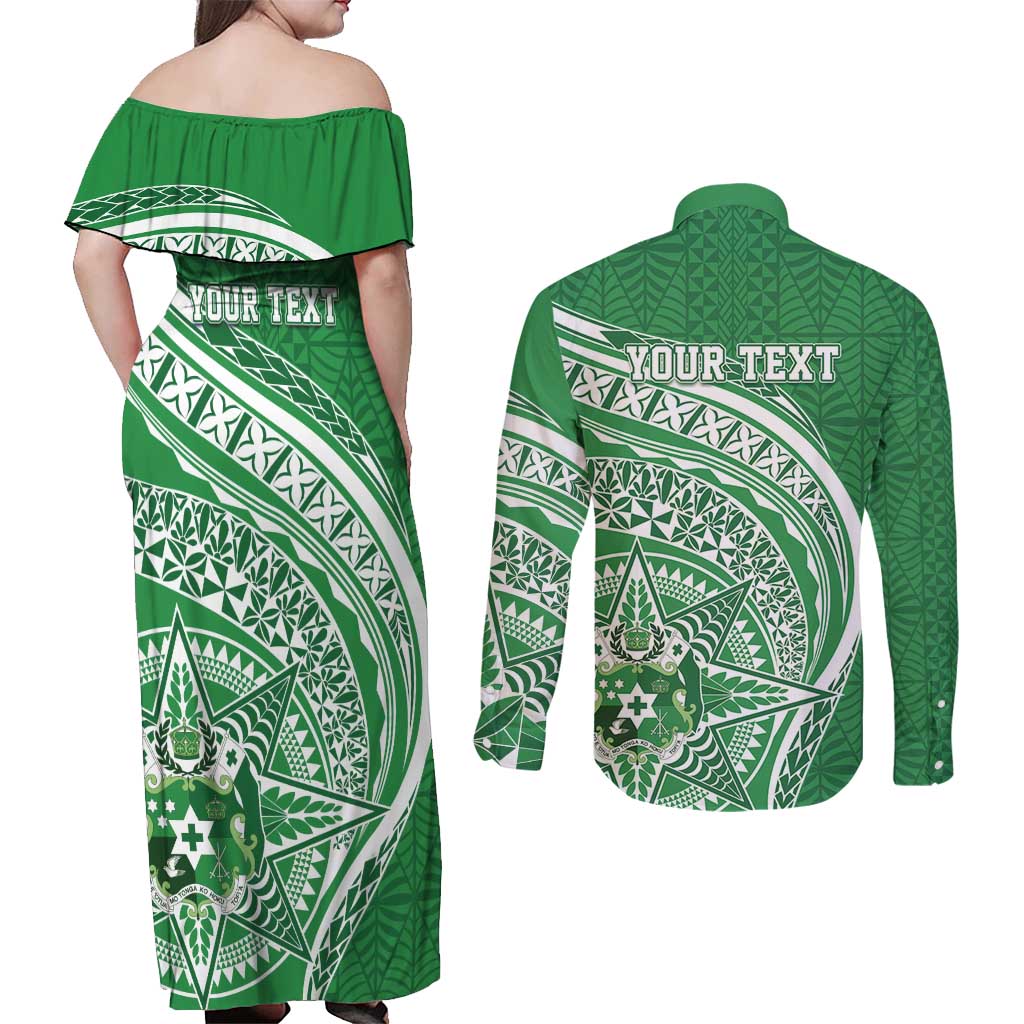 Tonga Liahona High School Personalized Couples Matching Off Shoulder Maxi Dress and Long Sleeve Button Shirt Ngatu Tokelaufeletoa Motifs LT7 - Polynesian Pride