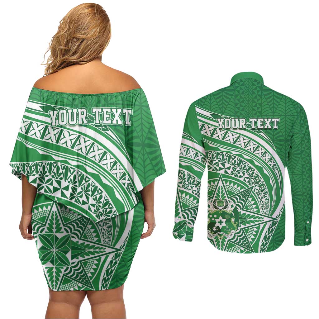 Tonga Liahona High School Personalized Couples Matching Off Shoulder Short Dress and Long Sleeve Button Shirt Ngatu Tokelaufeletoa Motifs LT7 - Polynesian Pride
