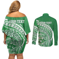 Tonga Liahona High School Personalized Couples Matching Off Shoulder Short Dress and Long Sleeve Button Shirt Ngatu Tokelaufeletoa Motifs LT7 - Polynesian Pride