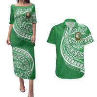 Tonga Liahona High School Personalized Couples Matching Puletasi and Hawaiian Shirt Ngatu Tokelaufeletoa Motifs LT7 Green - Polynesian Pride