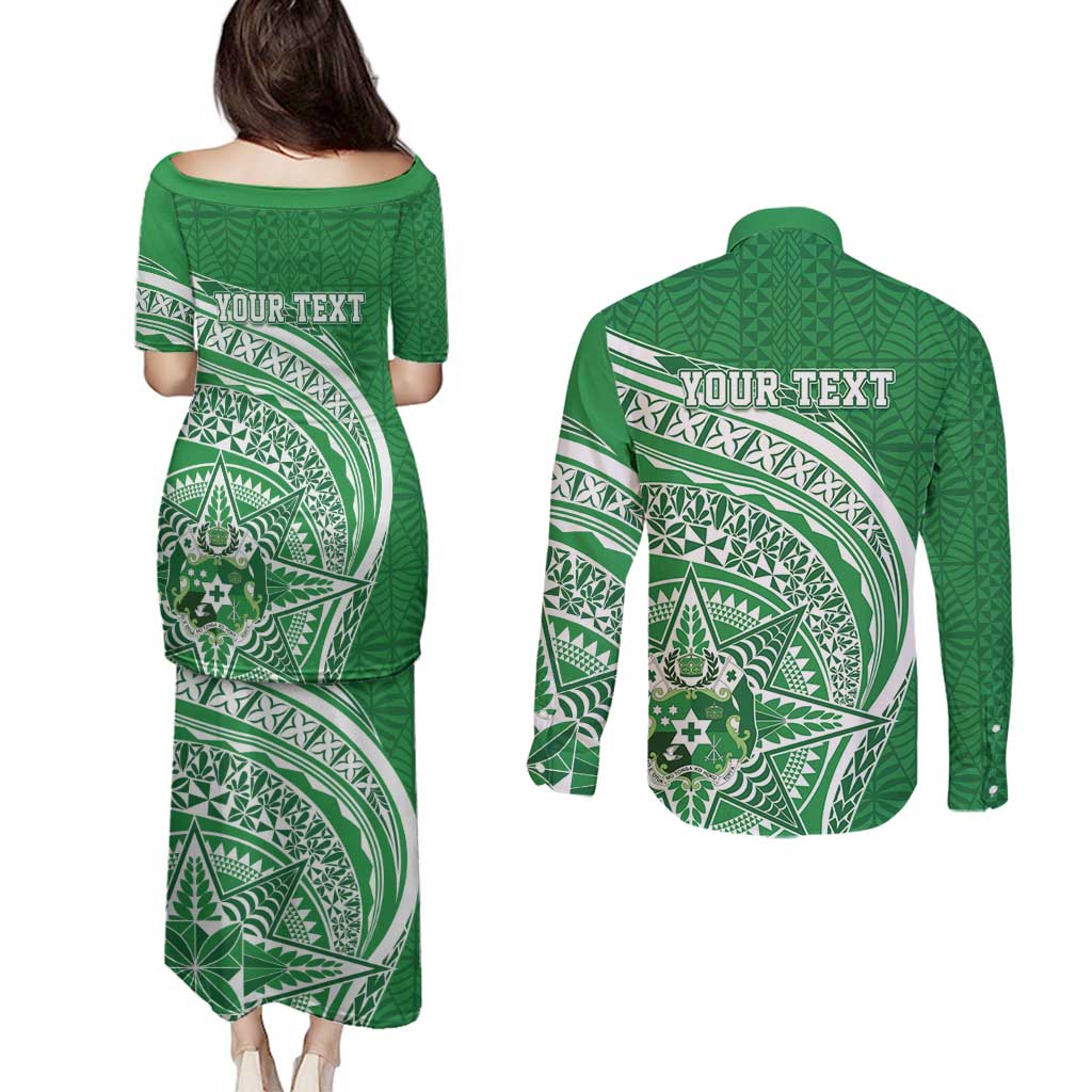 Tonga Liahona High School Personalized Couples Matching Puletasi and Long Sleeve Button Shirt Ngatu Tokelaufeletoa Motifs LT7 - Polynesian Pride