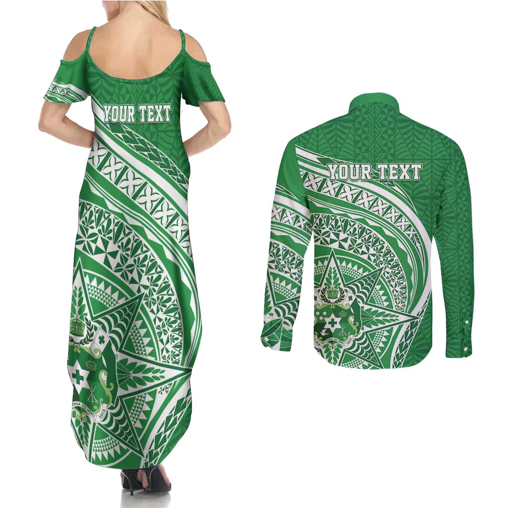 Tonga Liahona High School Personalized Couples Matching Summer Maxi Dress and Long Sleeve Button Shirt Ngatu Tokelaufeletoa Motifs LT7 - Polynesian Pride