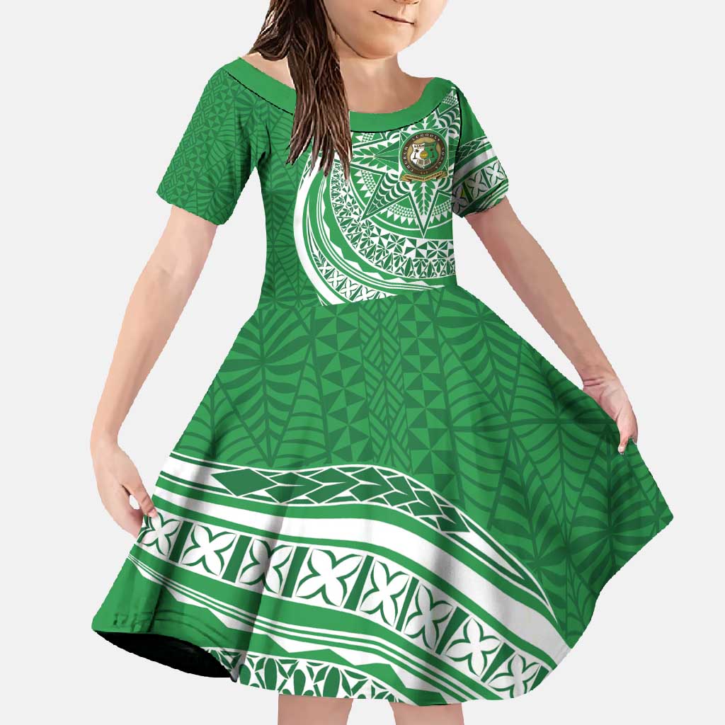 Tonga Liahona High School Personalized Family Matching Long Sleeve Bodycon Dress and Hawaiian Shirt Ngatu Tokelaufeletoa Motifs LT7 Daughter's Dress Green - Polynesian Pride