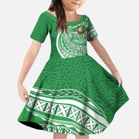 Tonga Liahona High School Personalized Family Matching Long Sleeve Bodycon Dress and Hawaiian Shirt Ngatu Tokelaufeletoa Motifs LT7 Daughter's Dress Green - Polynesian Pride